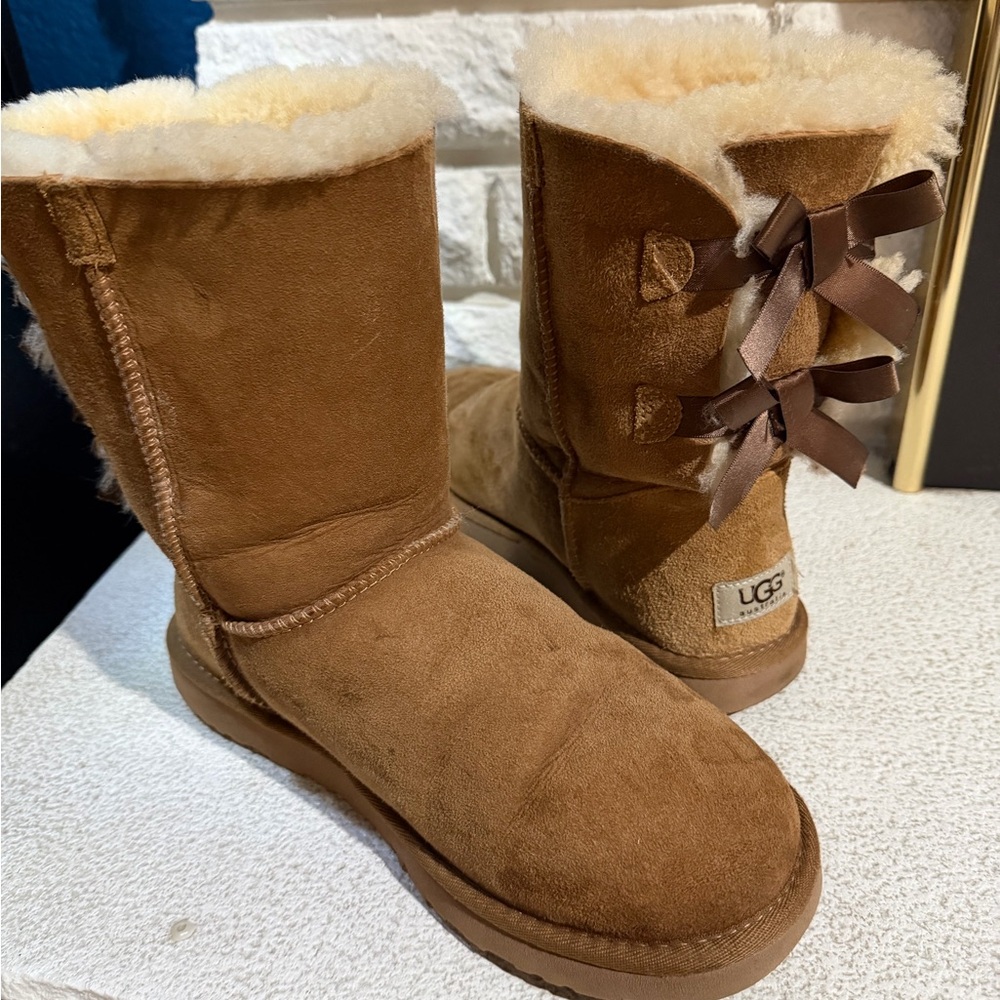 UGG Women's Tan Sheepskin Boots with Bows